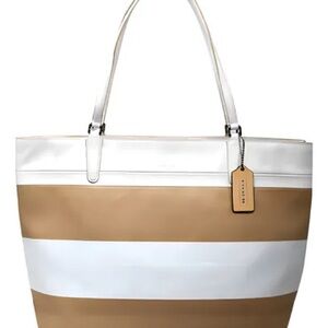 Coach Tan and White Tote Bag
